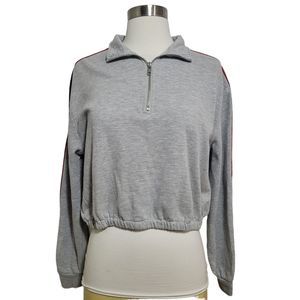 LA Hearts Gray Quarter Zip Crop Sweatshirt Stripe Sporty Streetwear Top Size XS